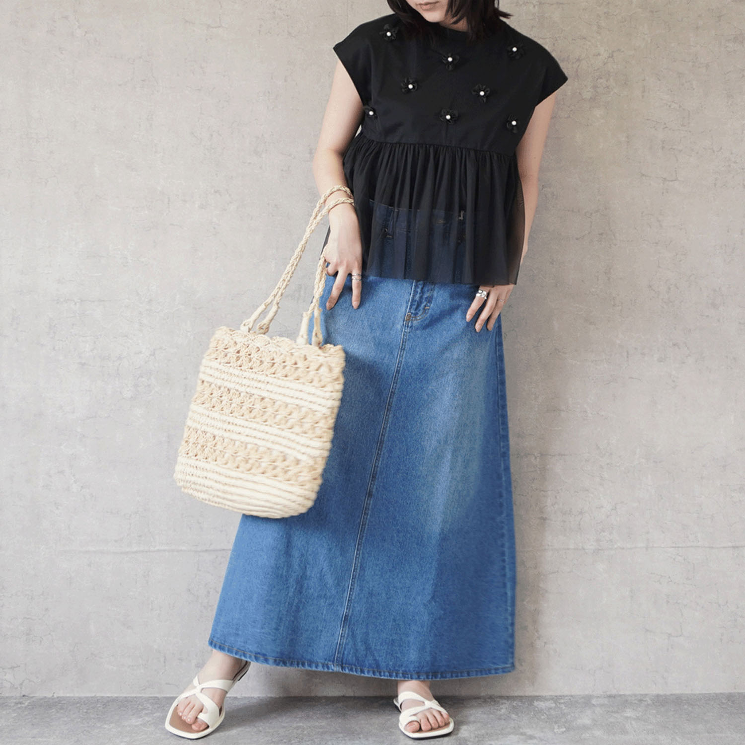 【ETONET限定 お取り寄せ】nod デニムバックプリーツロングスカート