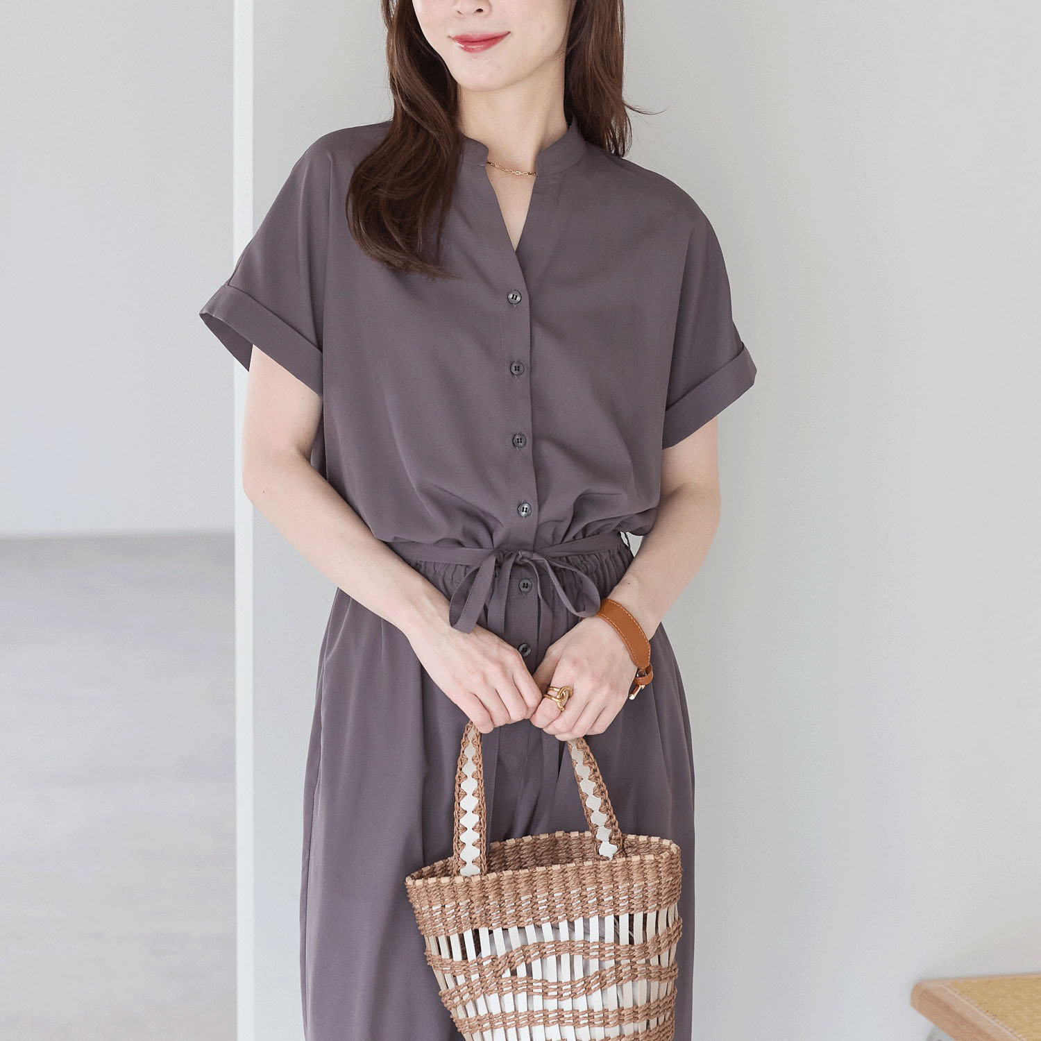 【お取り寄せ】PREFERIR 無地キーネック オールインワン