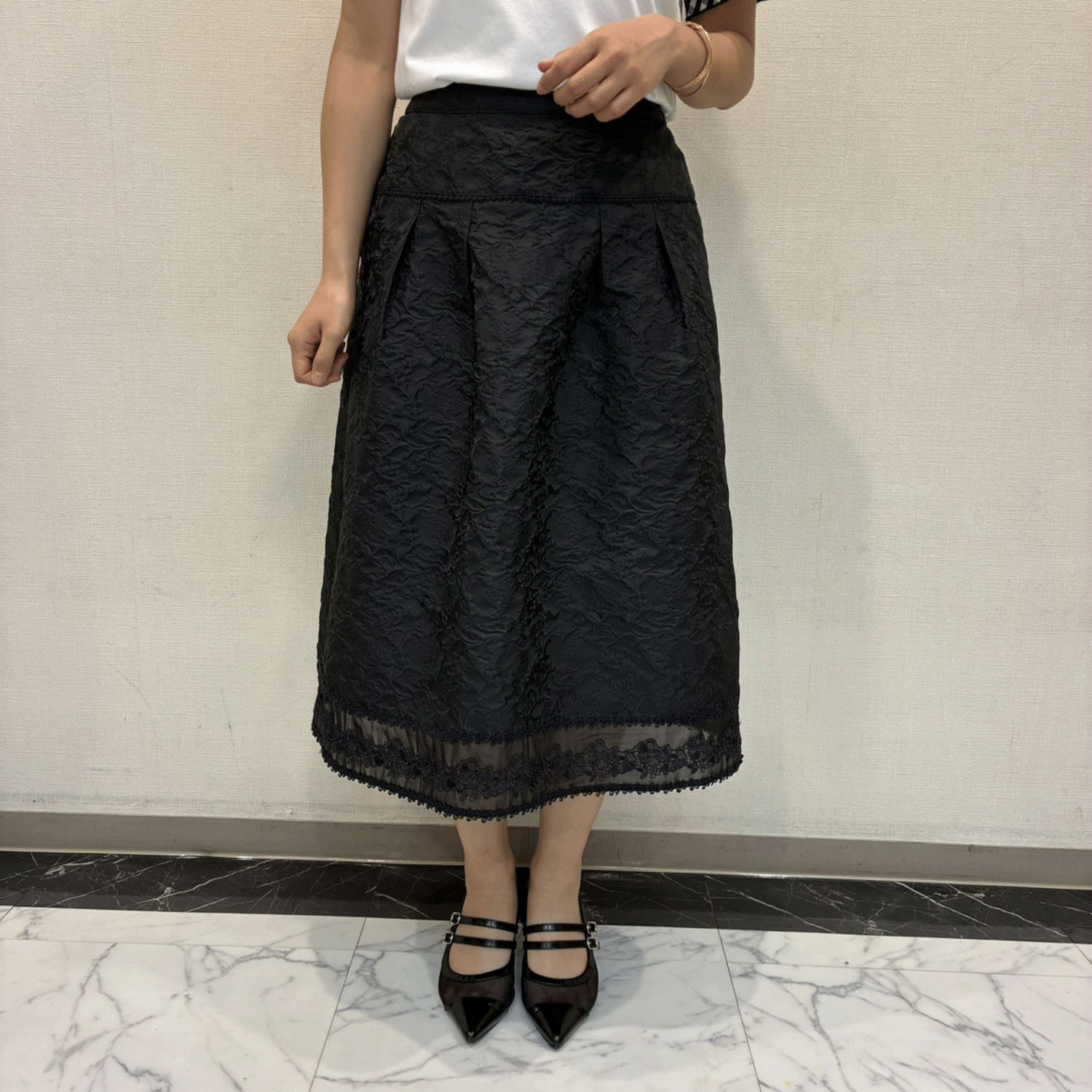 【Insta Live】Super Beauty 裾切り替えジャガード織タックデザインスカート