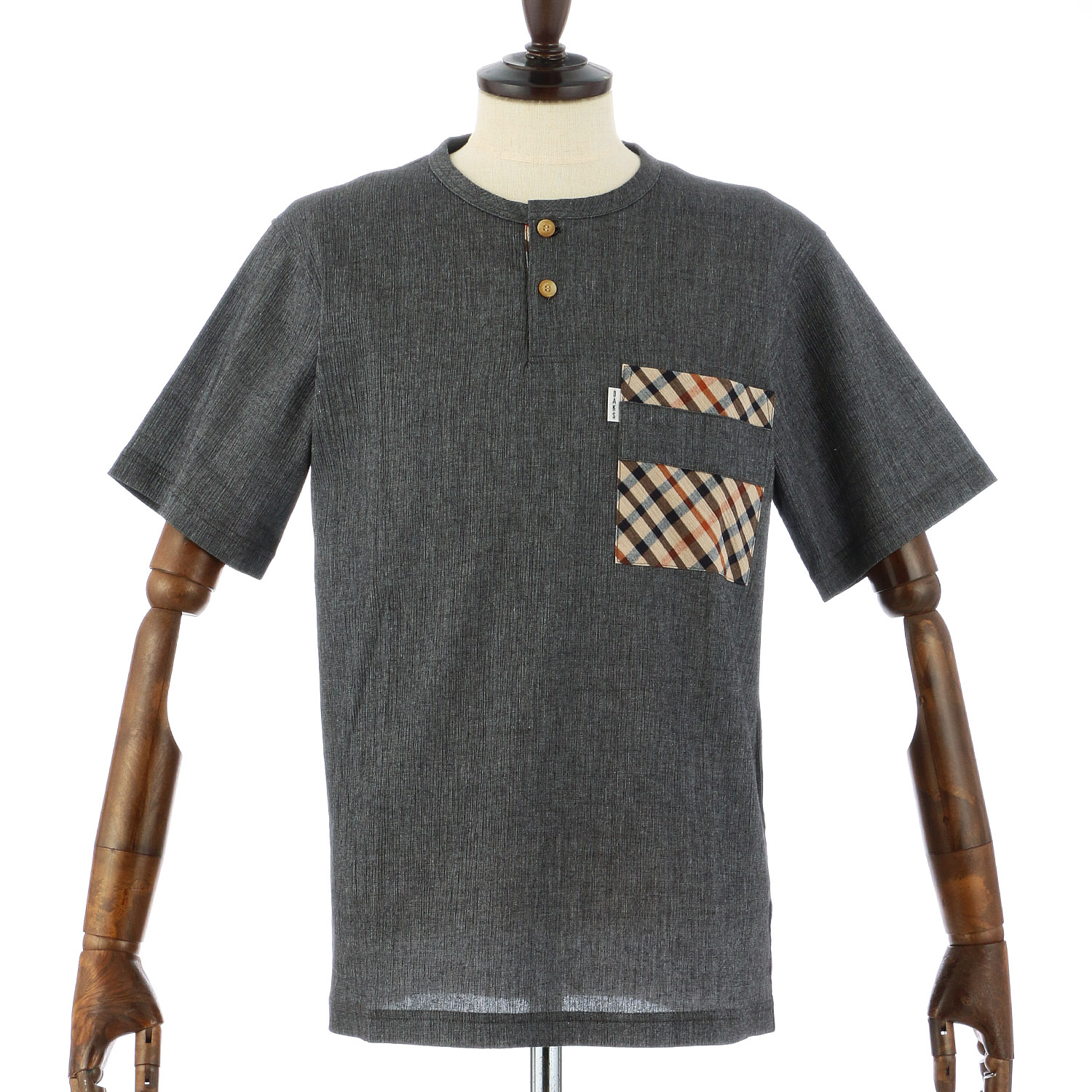 DAKS メンズ クレープ半袖ヘンリーネックシャツ