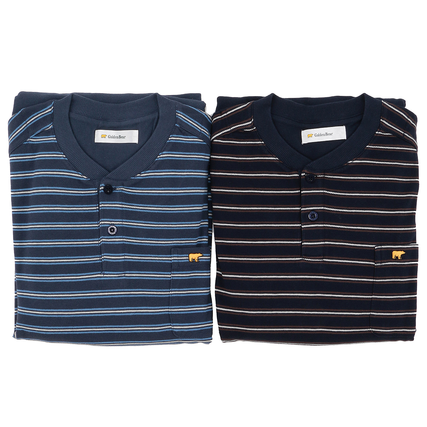 GoldenBear 天竺タックボーダー柄ヘンリーネックパジャマ
