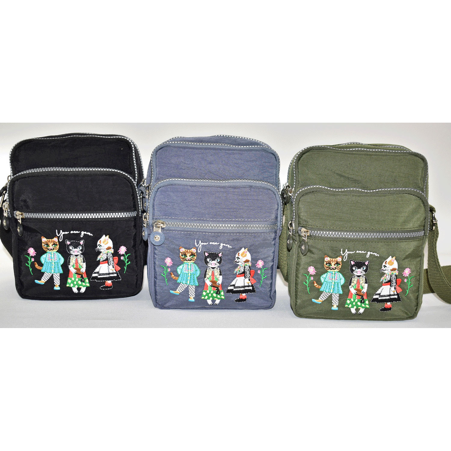 ネコ刺繍縦型ショルダーバッグ