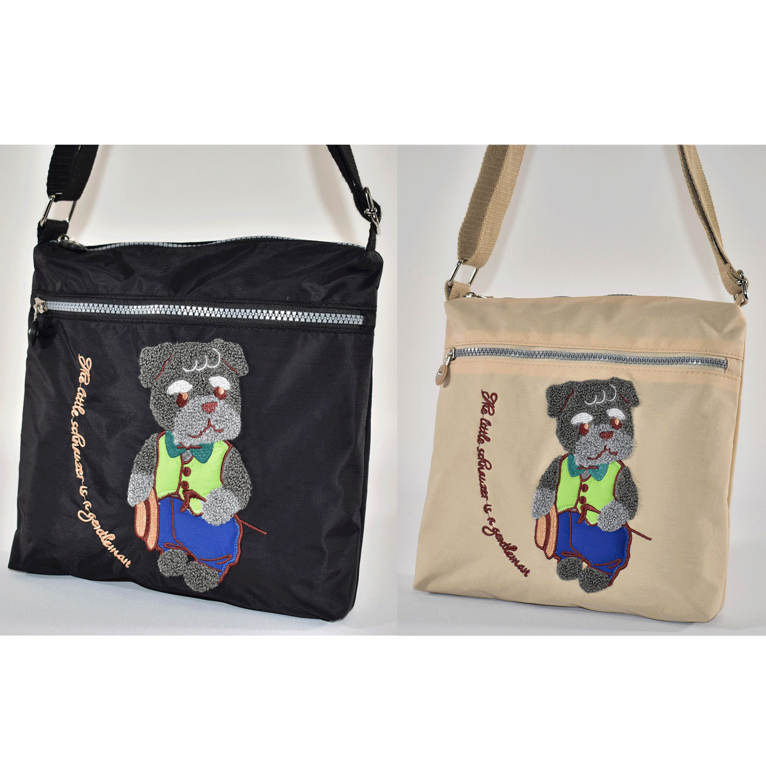 シュナウザー刺繍ショルダーバッグ