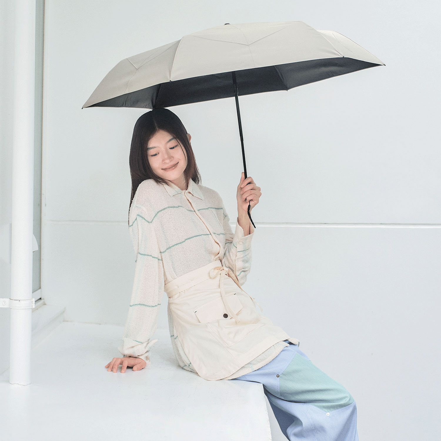 【because】晴雨兼用 スマートオート プレーンカラー形状記憶折傘