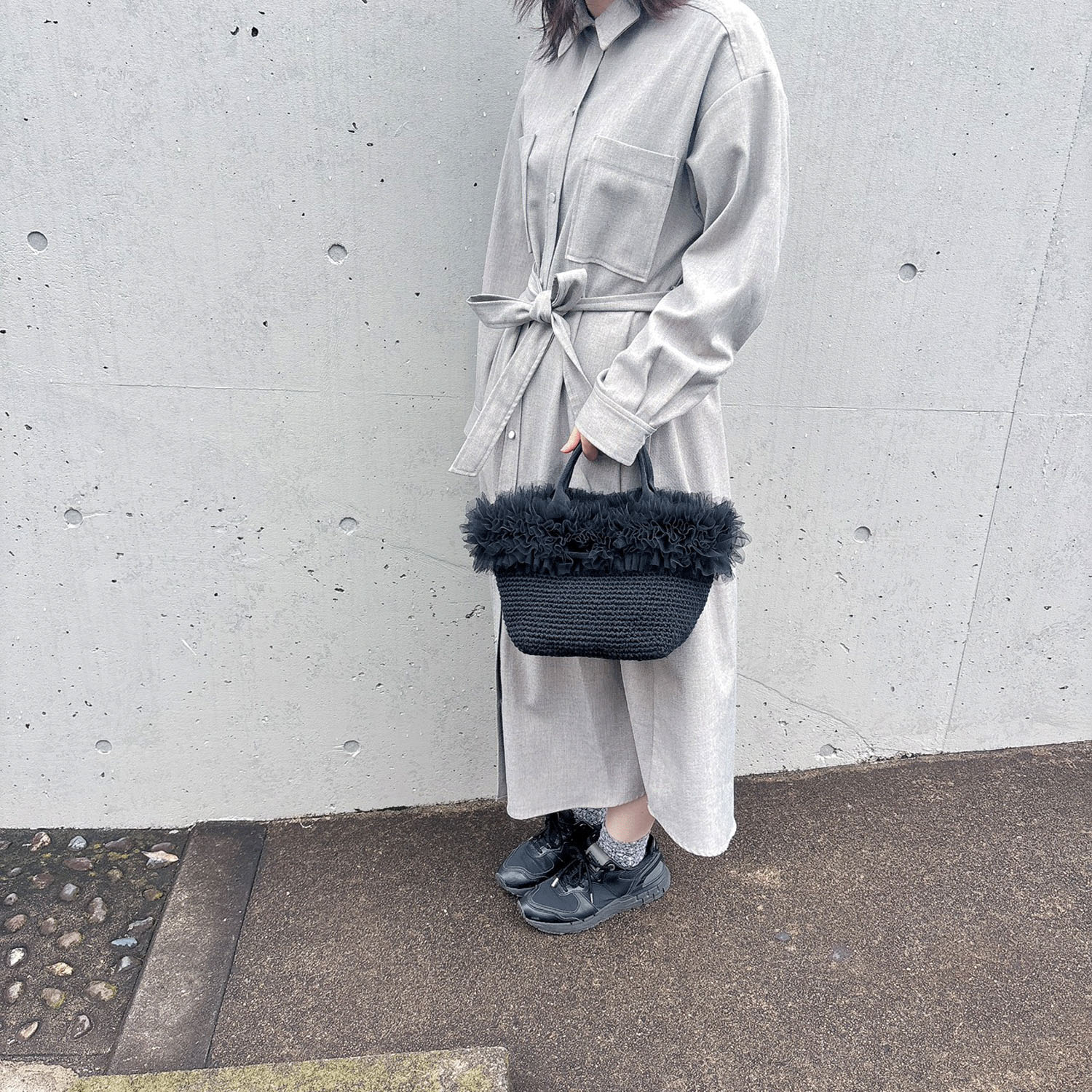 ニット×チュールトートバッグ