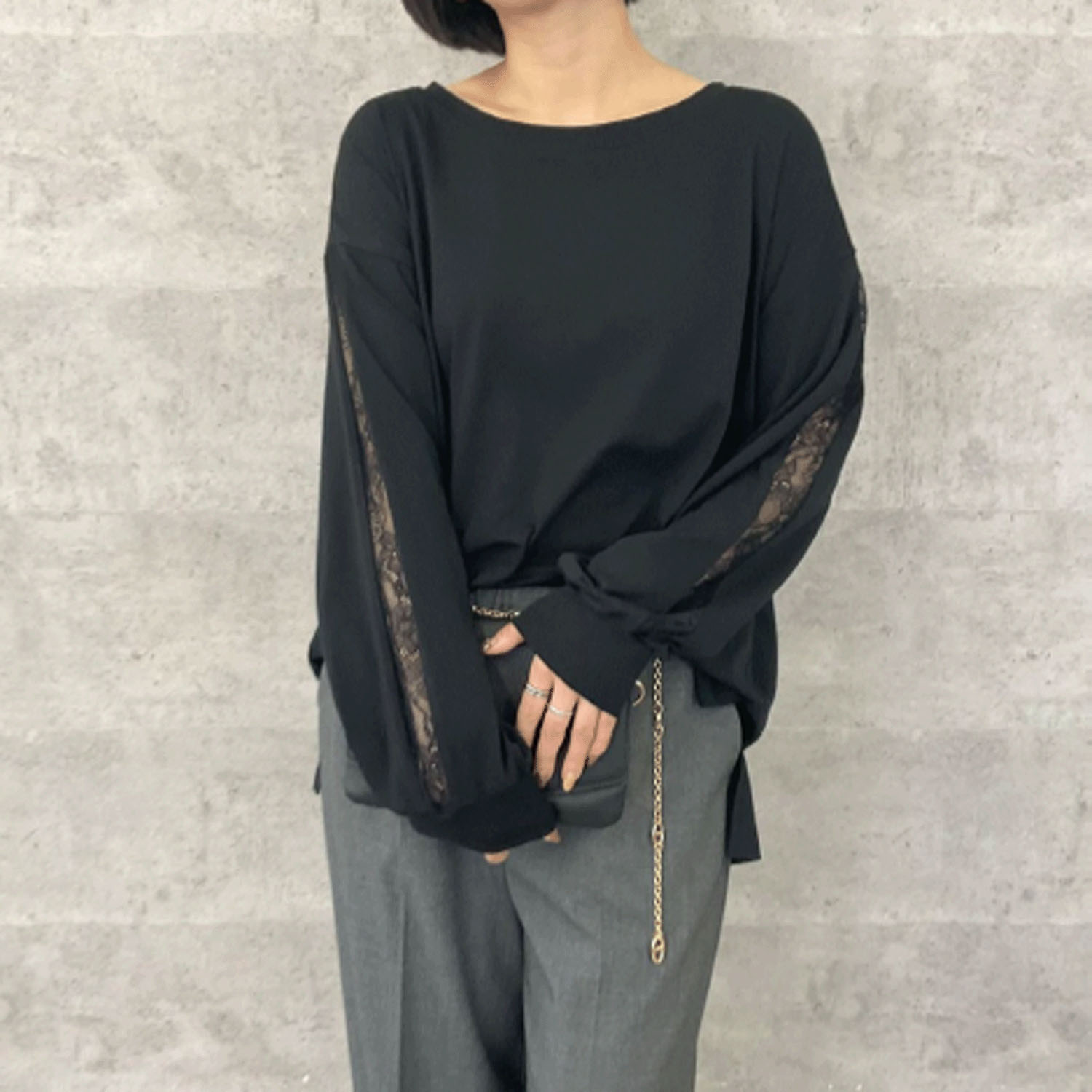 Anna Kerry 袖レースラインオーバーロンT