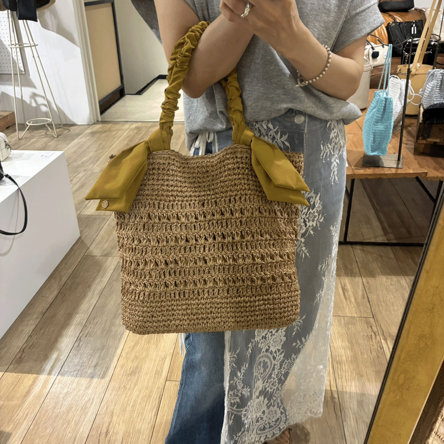 【Insta Live】cachecache ラフィアブレードリボンバッグ