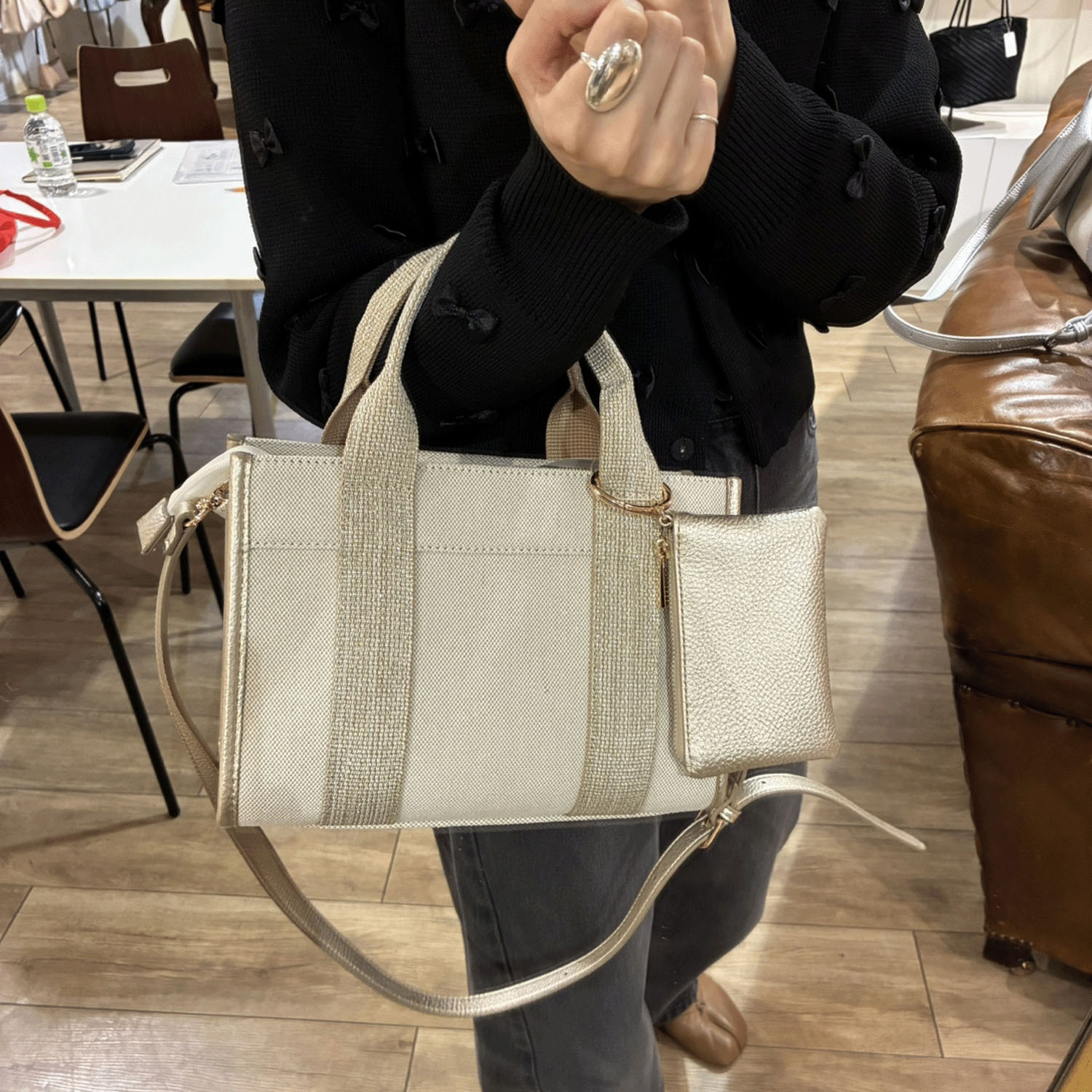 cachecacheポーチ付テープハンドルスクエアトート