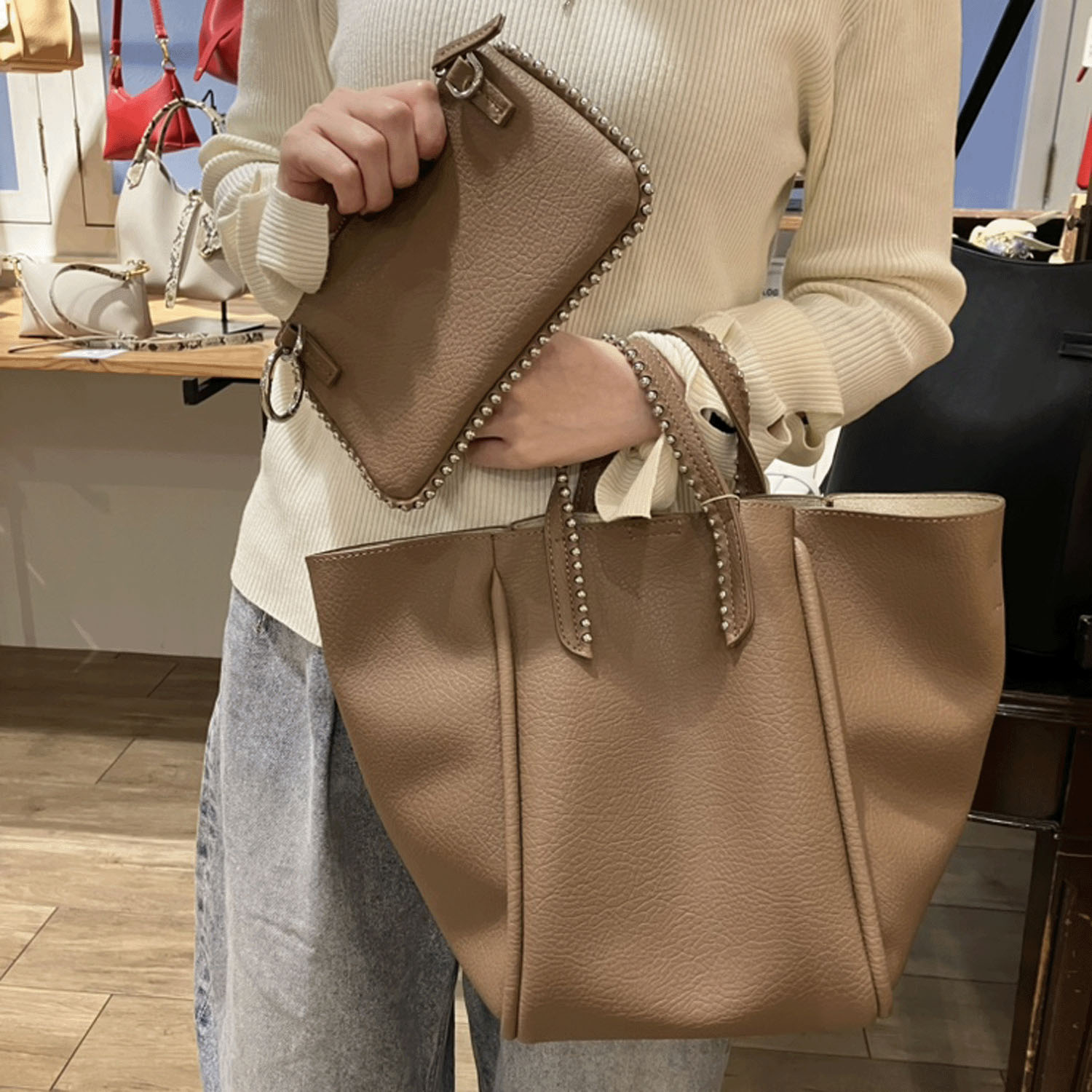 cachecache ミニショルダー付ボールチェーン2WAYトートバッグ