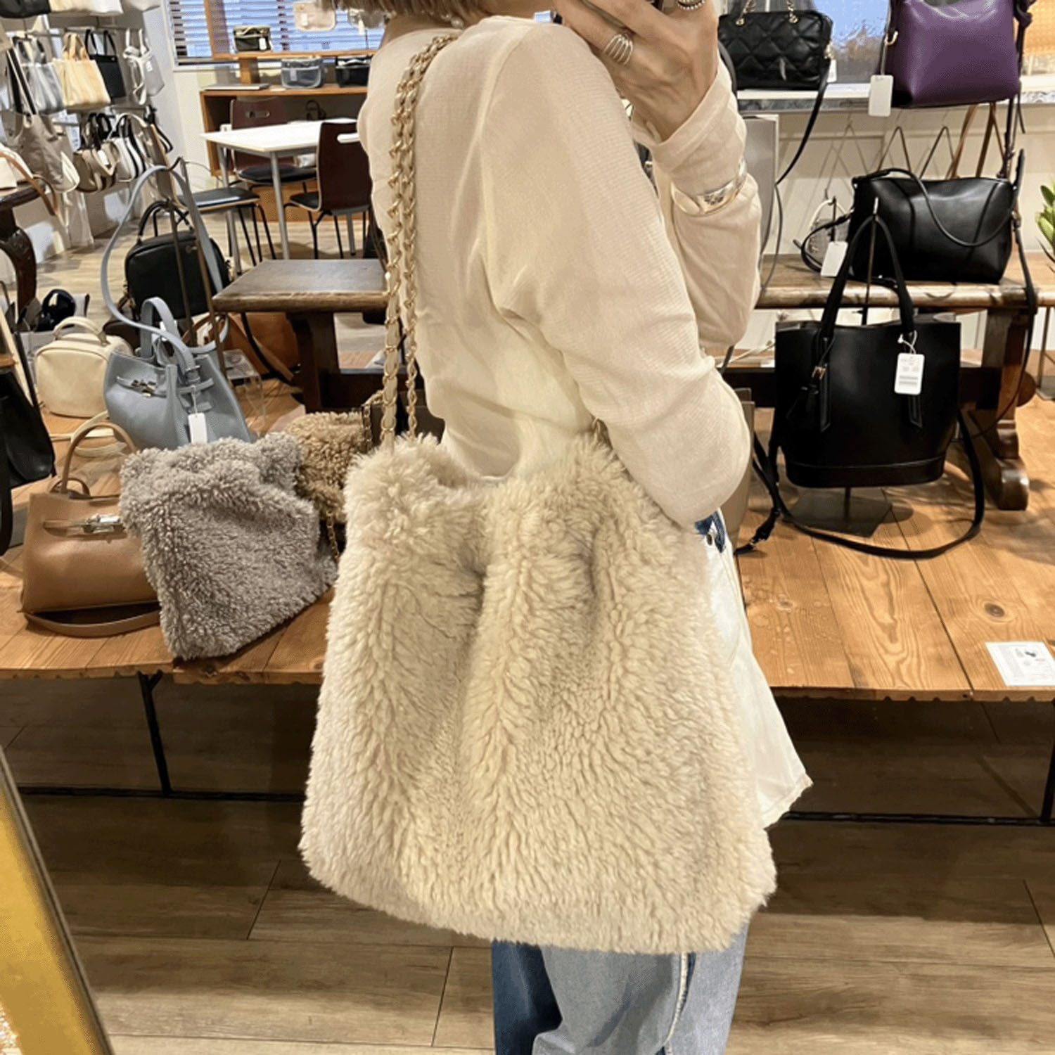cachecache エコファーチェーンショルダートートBAG