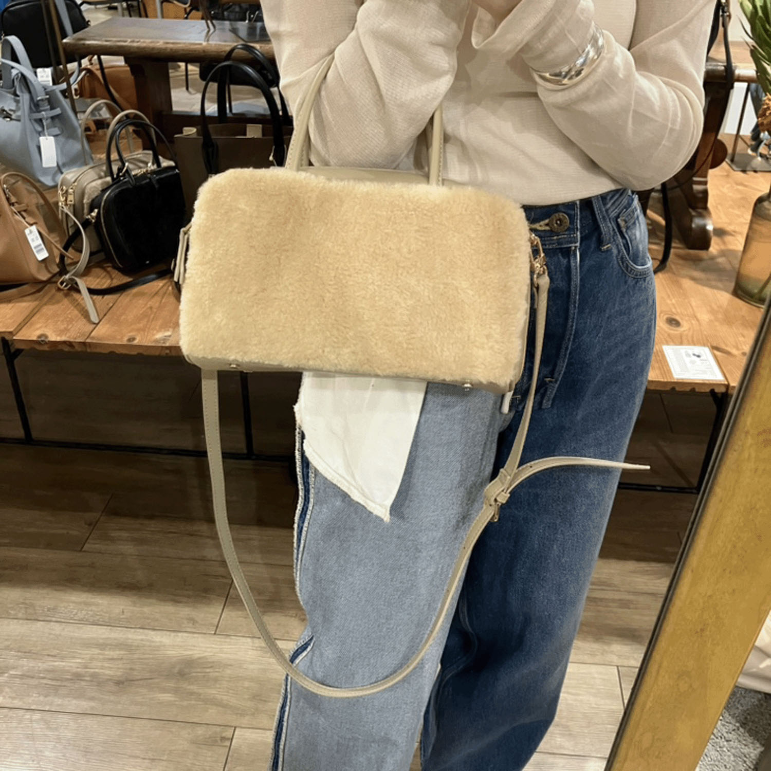 cachecache 横長ボアボストンバッグ