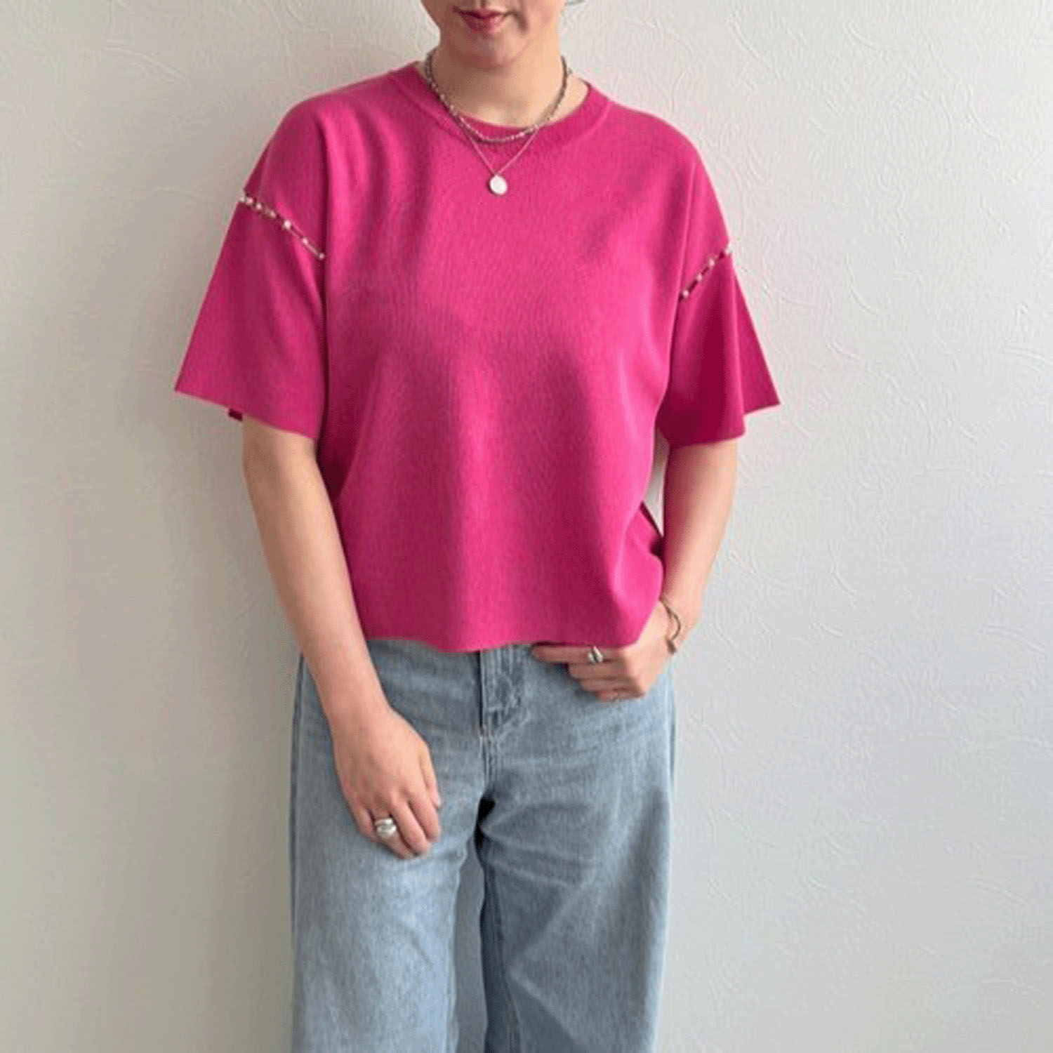 LHELBIE パールニットトップス