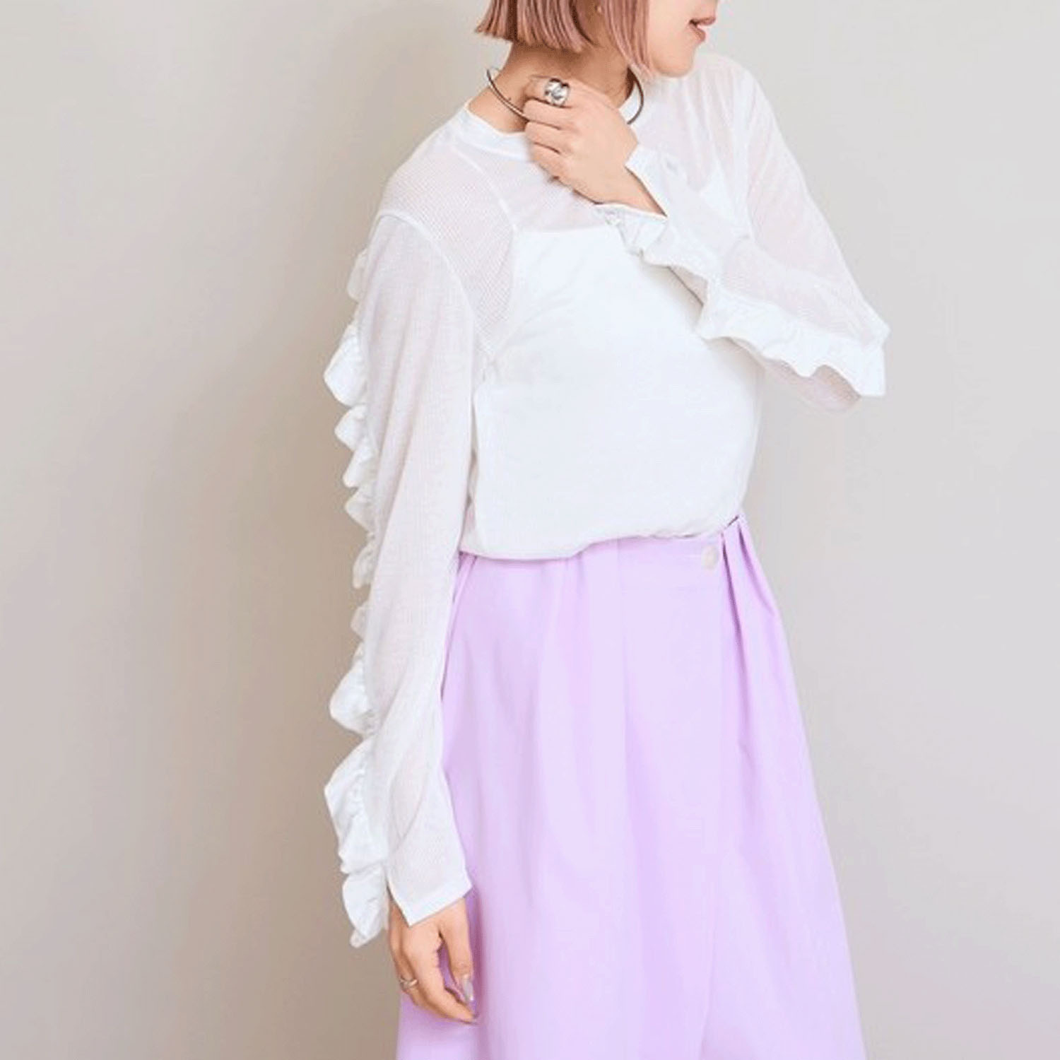 LHELBIE フリルリブトップス