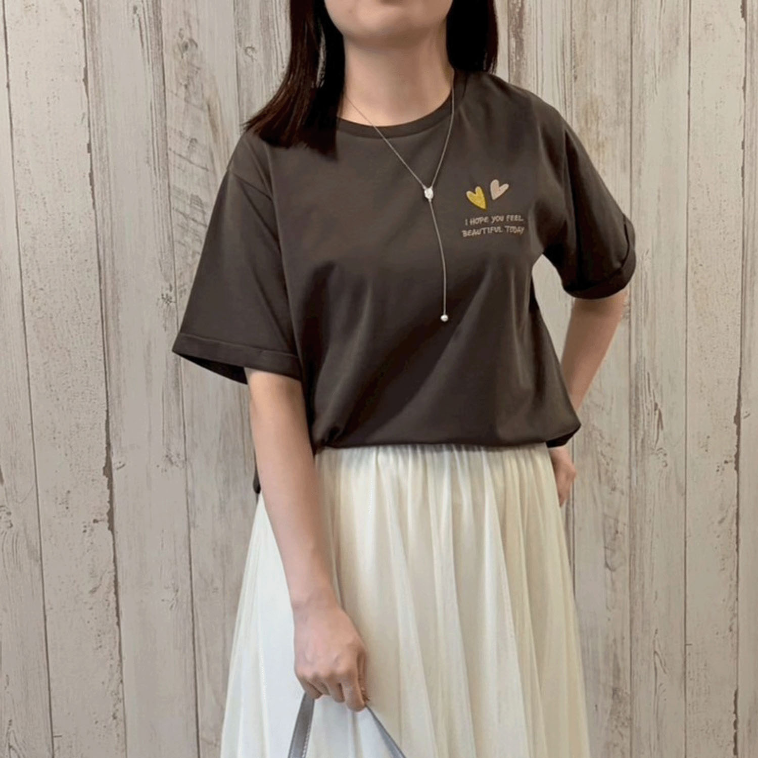 ROSIEE ハート×ロゴ刺繍Tシャツ