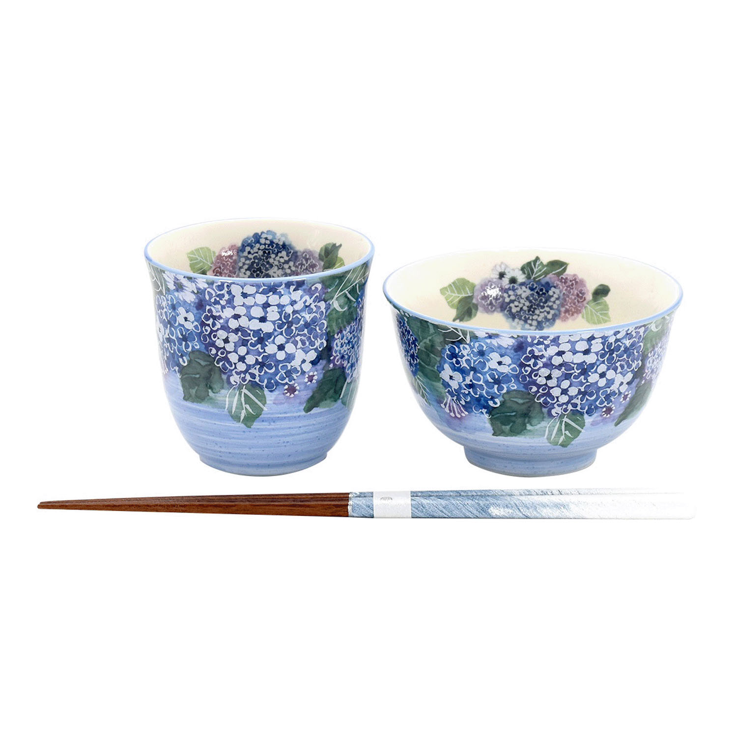 花あわせ 飯碗湯呑 アジサイ（若狭塗箸付）