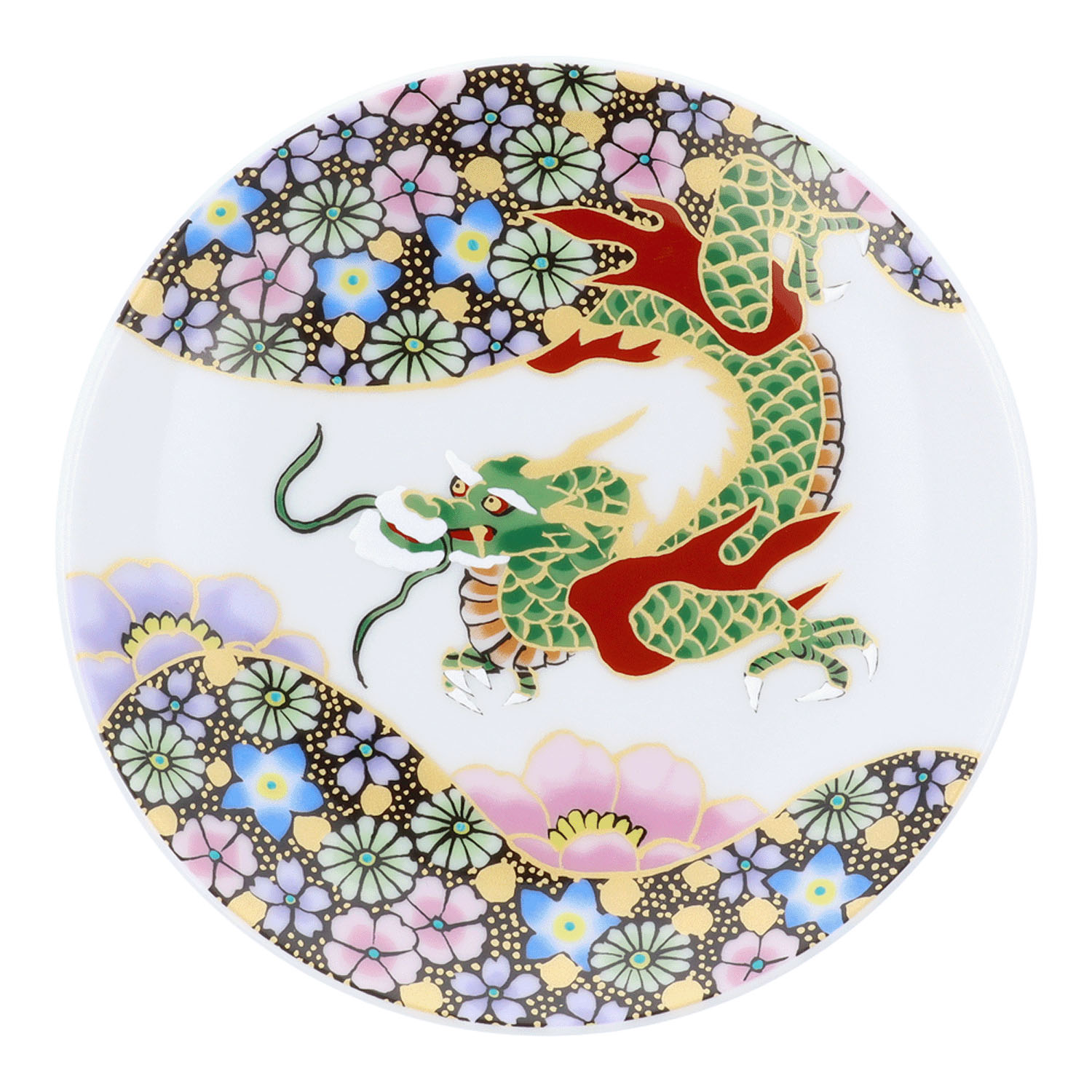 九谷アート小皿「色絵金襴手花詰龍文」 監修： 高聡文