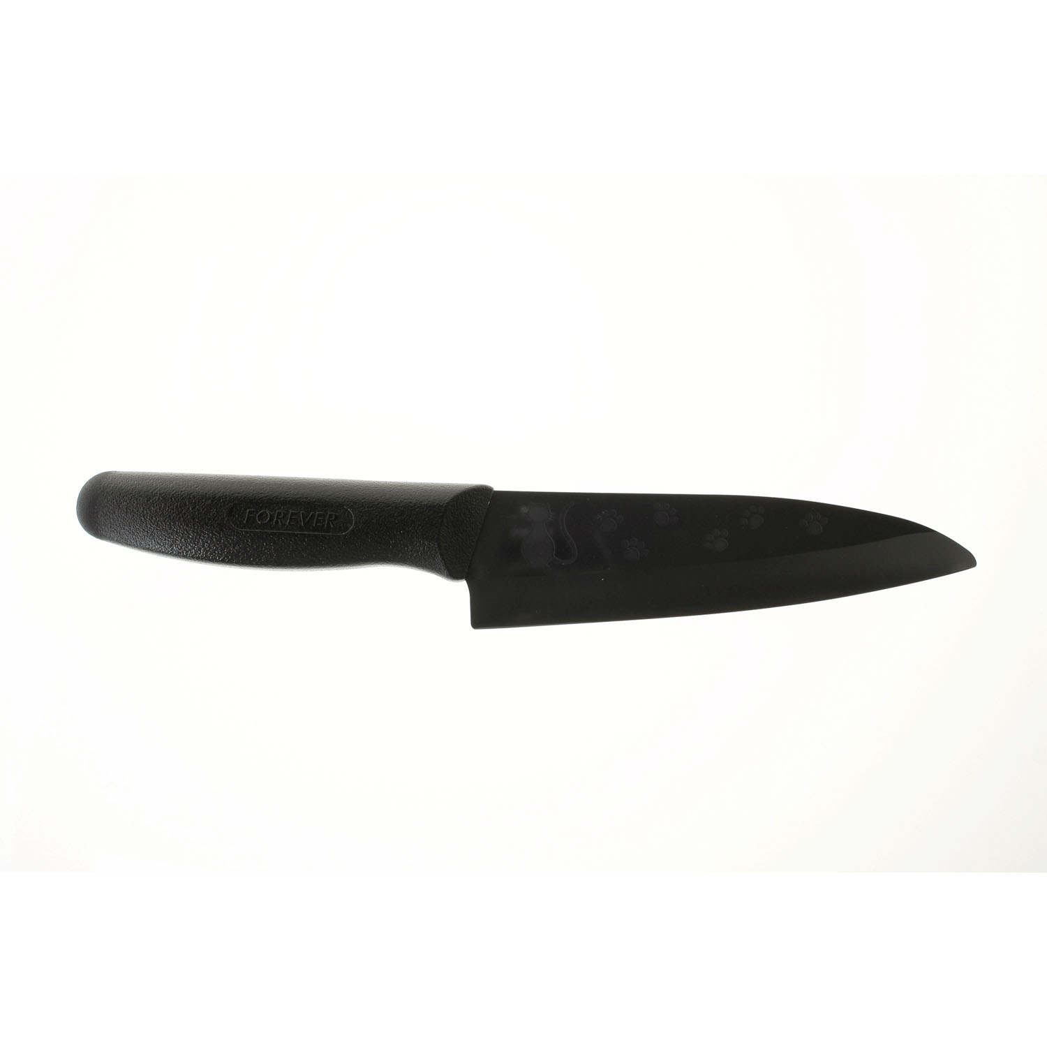 彫刻黒セラミック包丁 150mm （ネコ模様）
