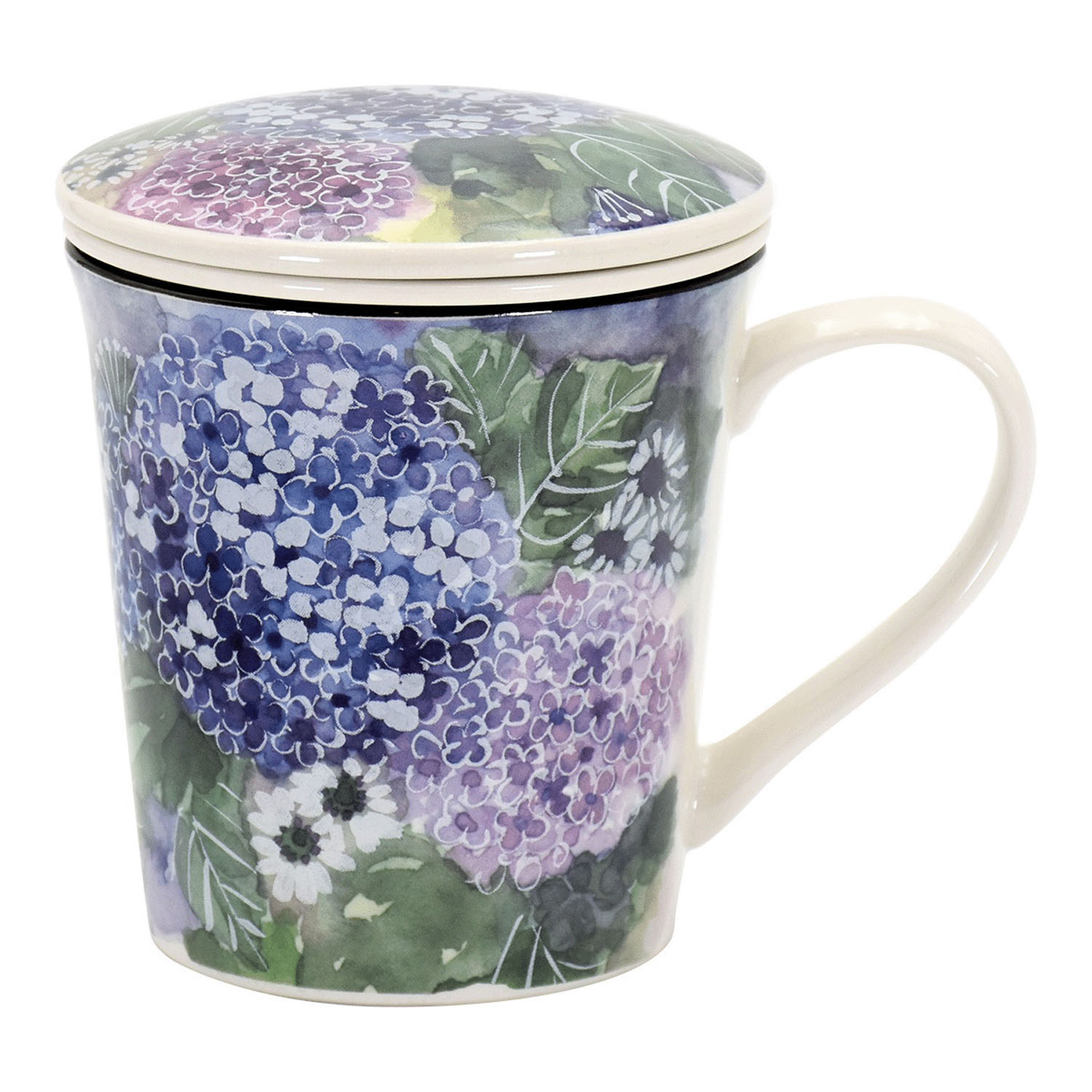 花あわせ 蓋つきマグカップ（茶漉し付） アジサイ