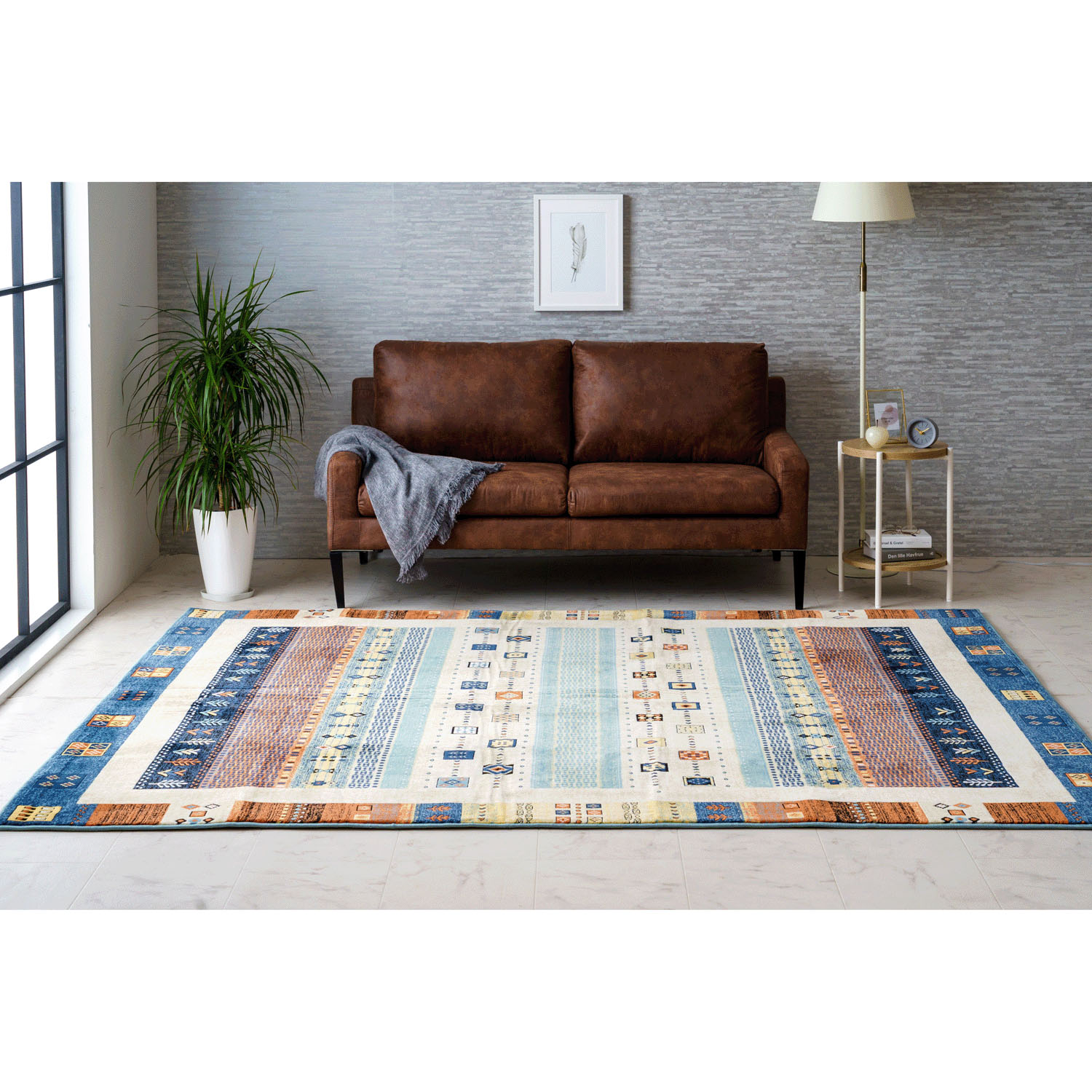 モケットラグ 長方形 200x250cm ギャッベ調柄