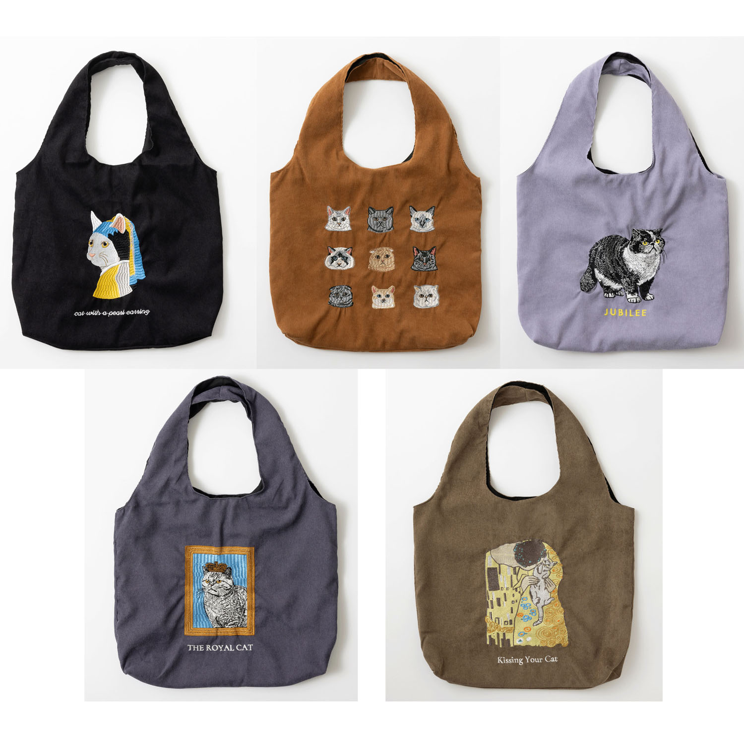 猫デザイン刺繍 コーデュロイ トートバッグ
